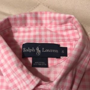 Pink and white 3 button up cotton gingham pattern